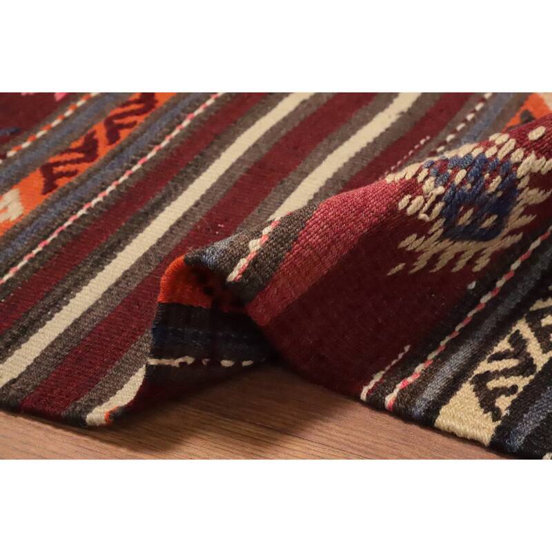Hand Woven Oriental 100% Wool Carpet Southwestern Tribal Multi-Colored Kilim Area Rug - 9' 10'' X 6' 2''
