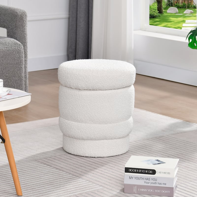 Storage Ottoman, Boucle Upholstered Vanity Stool with Swivel Base