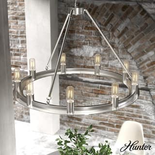 Hunter 30" Saddlewood 9-Light Chandelier - Dining Room, Entry - Farmhouse, Industrial, Wagon Wheel