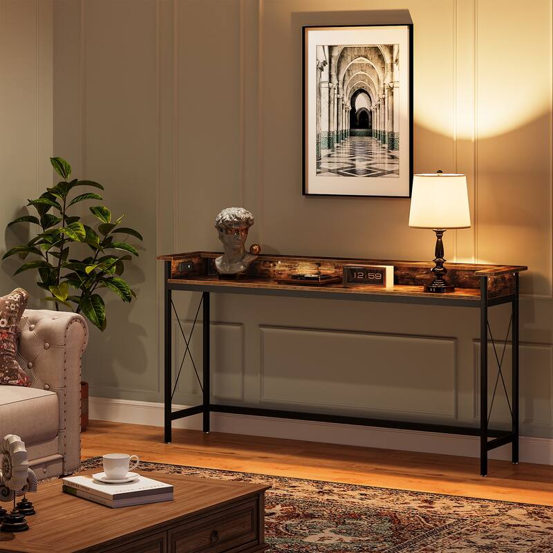 Extra Long Console Sofa Table with Outlets and USB Ports