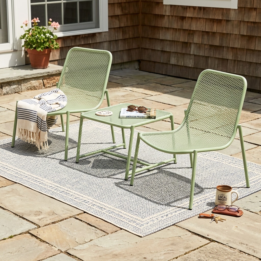 Outdoor 3-Piece Conversation Set with IRON Frame - 2 Mesh Chairs & 1 Side Table