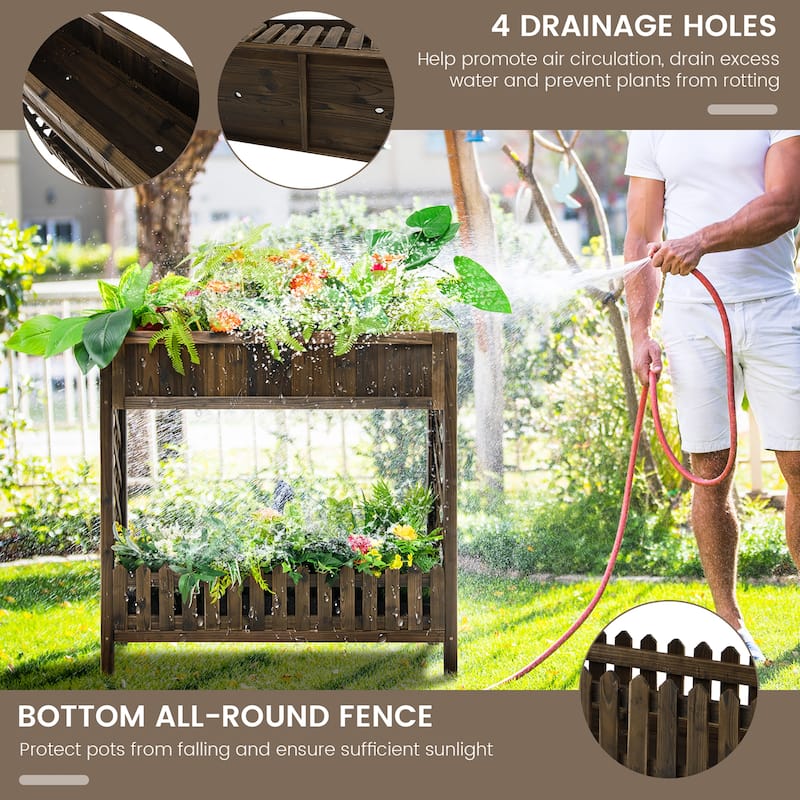 Costway 2-Tier Wood Raised Garden Bed Elevated Planter Box for - 35.5''x 12''x 35.5''
