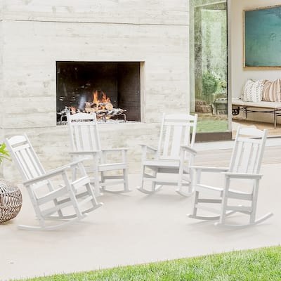 LUE BONA Plastic Outdoor Patio Adirondack Rocking Chairs For Porch Set of 4 - 34.6"D x 28"W x 43.7"H