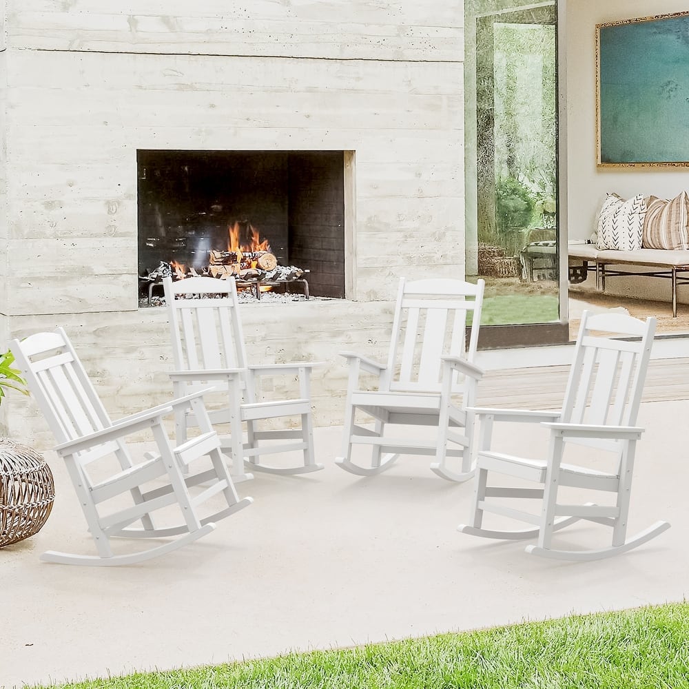 Plastic Outdoor Patio Adirondack Rocking Chairs For Porch Set of 4 - 34.6"D x 28"W x 43.7"H
