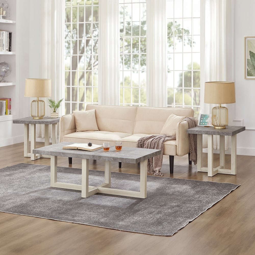 Roundhill Furniture Luno 3-Piece Coffee Table Set, Coffee Table and Two End Tables