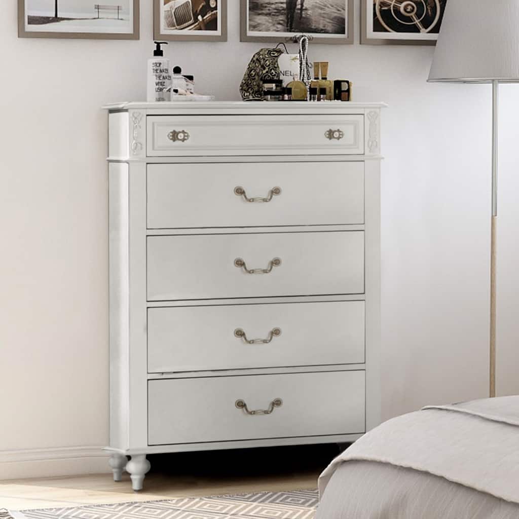 Pitella Traditional White Solid Wood 5-Drawer Chest by Furniture of America