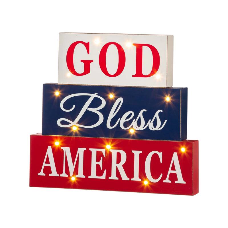 Glitzhome Patriotic/July 4th Free Standing Block Table Decor