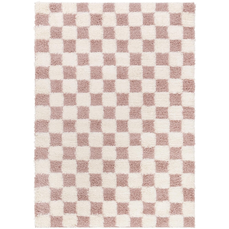 Livabliss Urban Shag Scandinavian Checkered Area Rug - 2' 7" x 7' 3" - Cream/Dusty Pink