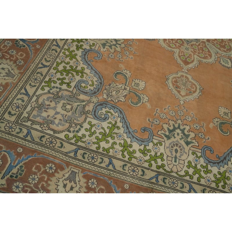 Hand Knotted Oriental 100% Wool Carpet Traditional Floral Oranges & Rust Tabriz Area Rug - 11' 5'' X 7' 11''