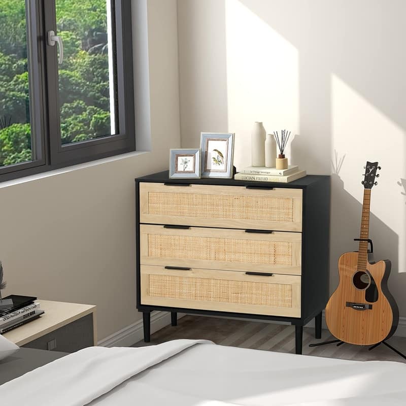 Rattan 3 Drawer Wood Dresser