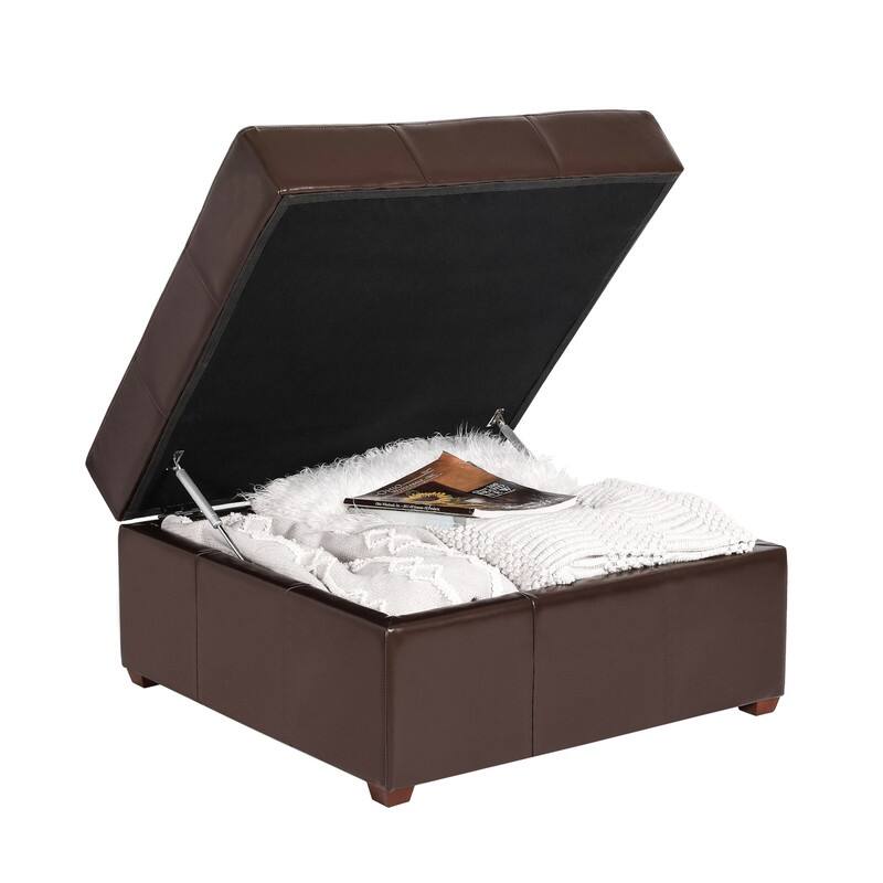 ADECO Storage Ottoman Square Bench Tufted Footrest for Living Room