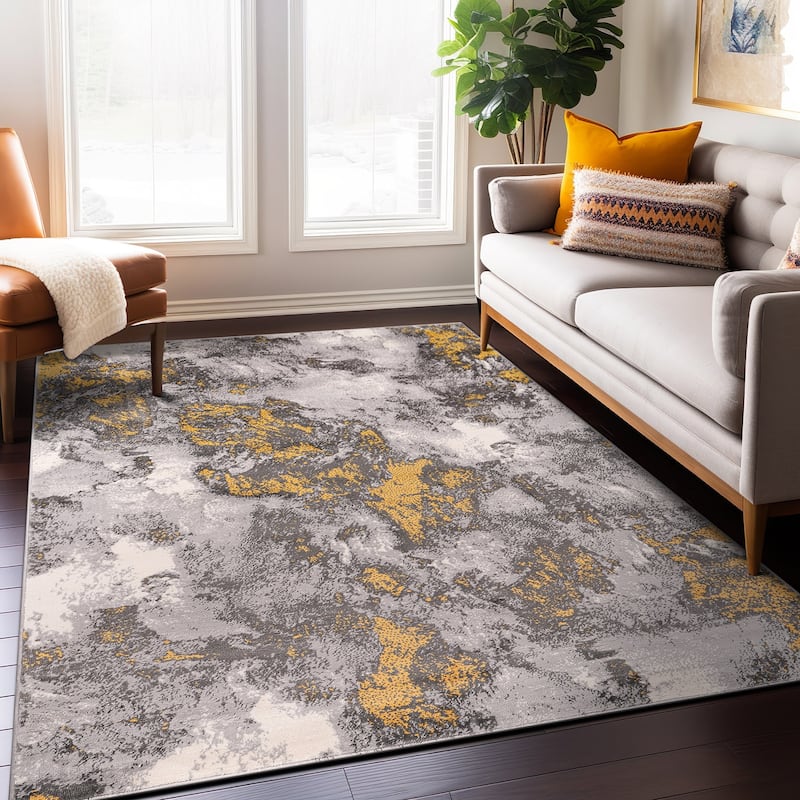World Rug Gallery Rio Modern Abstract Area Rug - Yellow - 5' x 7' - Runner/Rectangle