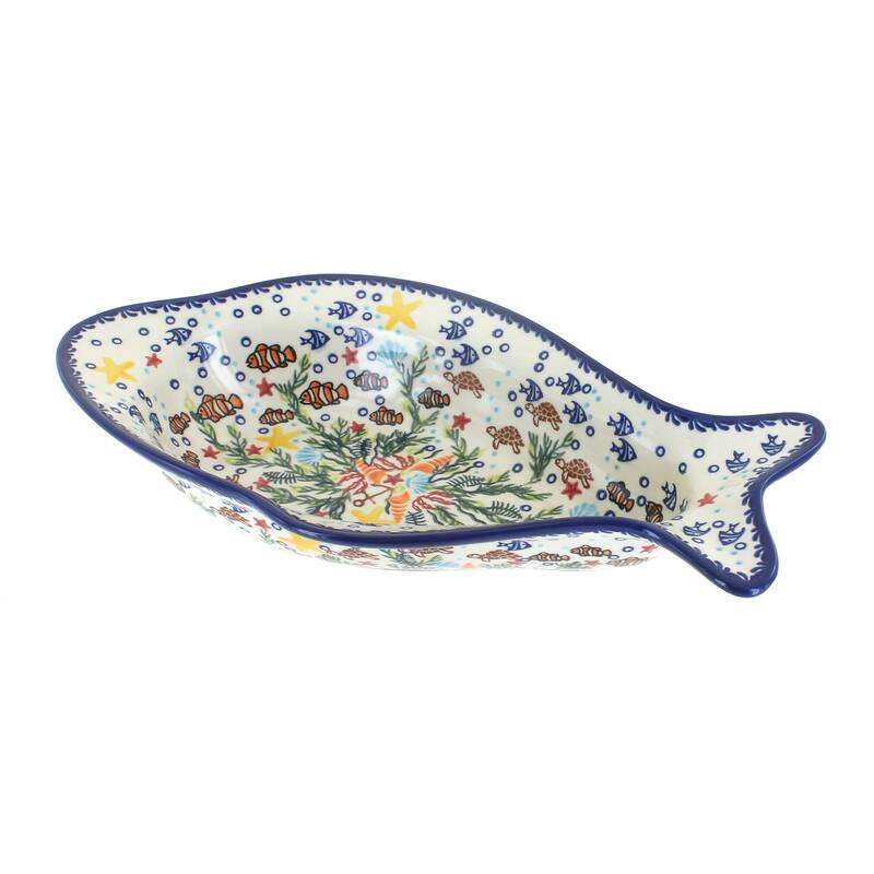 Blue Rose Polish Pottery 451 Vena Deep Fish Dish - Atlantis