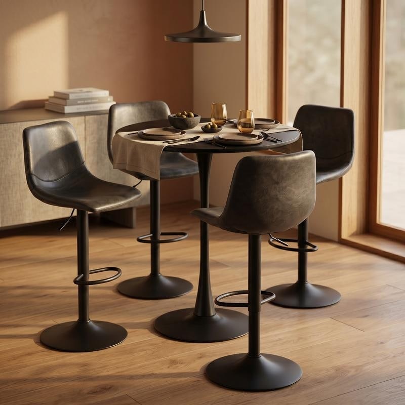 Bristol 31-35" Round Bar Height Table with Modern MDF Pedestal High Top Dining Table for Kitchen & Home Bar - Iron Base