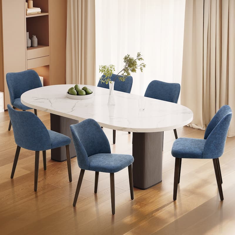Set of 2 Wooden Dining Chairs, Beige Upholstered Fabric for Kitchen & Dining Room