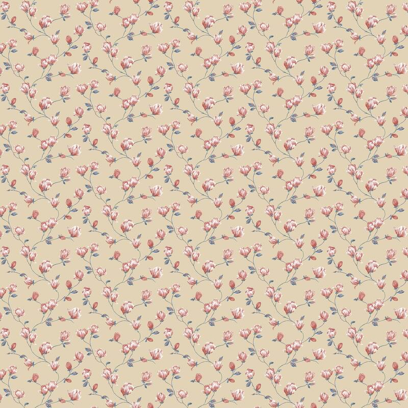 Galerie Wallcoverings Miniatures 3 Collection Mini Magnolia Matte Finish Vinyl on Non-woven Wallpaper Roll - 33-feet long x 21-inches wide - Pink/Beige