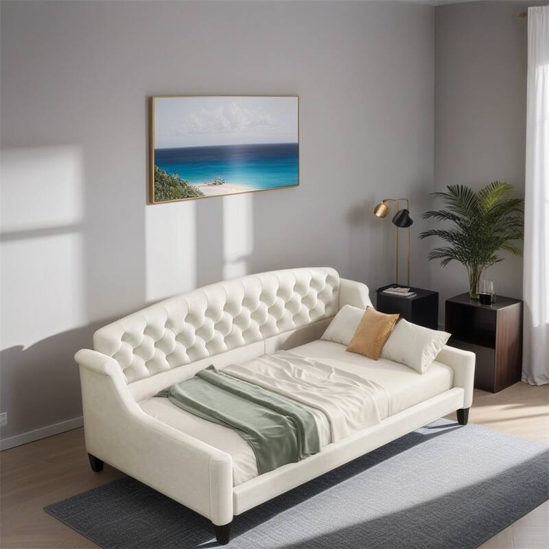 Twin Size Velvet Tufted Daybed with Wood Frame and Legs