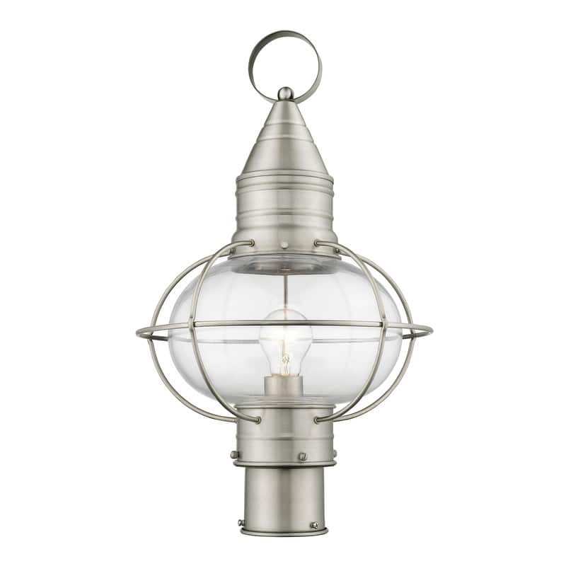 Livex Lighting 1-light Brushed Nickel Outdoor Post Lantern, 26905-91 - 11" DIA X 19.75" H