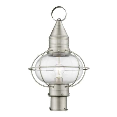 Livex Lighting 1-light Brushed Nickel Outdoor Post Lantern, 26905-91 - 11" DIA X 19.75" H