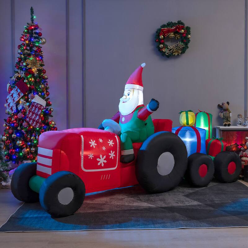 Gymax 9FT Long Inflatable Christmas Decor Santa Claus Driving Truck w/ - See Details