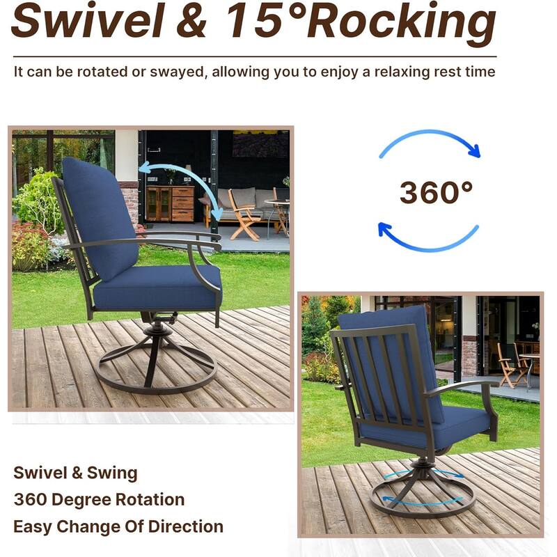 Kullavik 10 Pieces Outdoor Dining Set with 2 Swivel Chairs, 6 Single Chairs, X-Leg Table and Double-Sided Umbrella