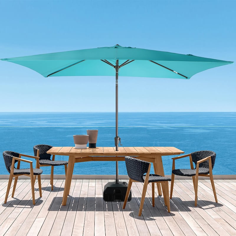 10’ x 6.5’ Tilt and Crank Rectangular Patio Umbrella with Base Stand - Turquoise