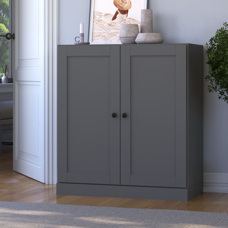 Palace Imports 100% Solid Wood 3-Shelf Bookcase with Shaker Doors and Adjustable Shelves