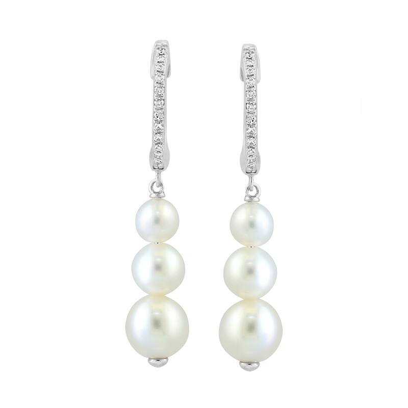 EFFY 14K White Gold Diamond and Freshwater Pearl Earrings