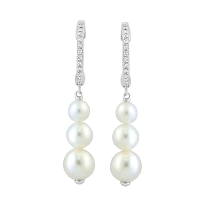 EFFY 14K White Gold Diamond and Freshwater Pearl Earrings