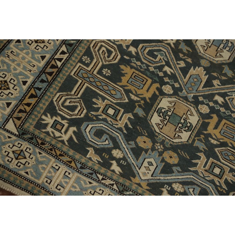 Hand Knotted Oriental 100% Wool Carpet Traditional Tribal Greys & Charcoal Kazak Area Rug - 6' 1'' X 3' 3''