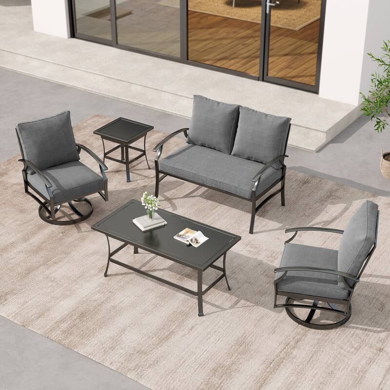 5-Piece Outdoor Patio 50" W Lovesat Set Swivel Chairs Seating Group
