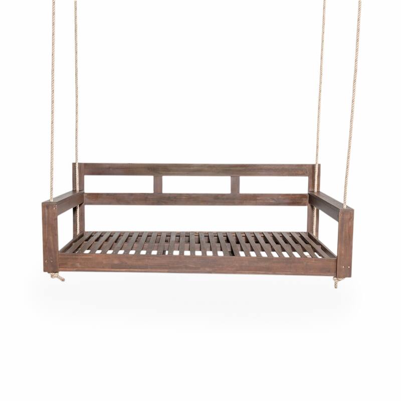 Patio Wooden Porch Swing Daybed Frame, Garden Swing Bench Chair with 4 Hanging Ropes (Cushions and pillows not included)