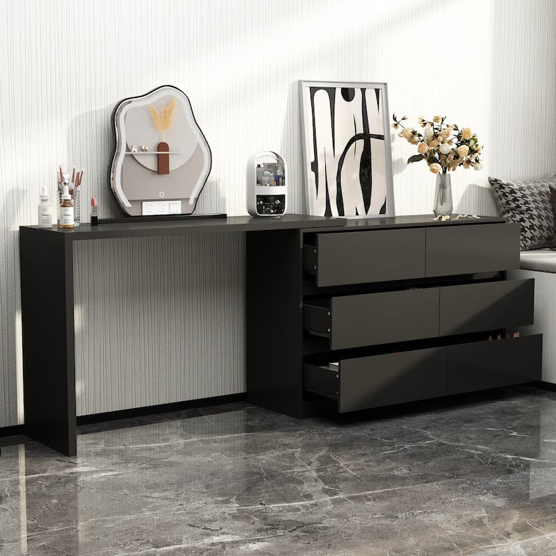 32.7"H Rotating Dresser and Desk 6 Drawer Dresser Makeup Vanity White/Black