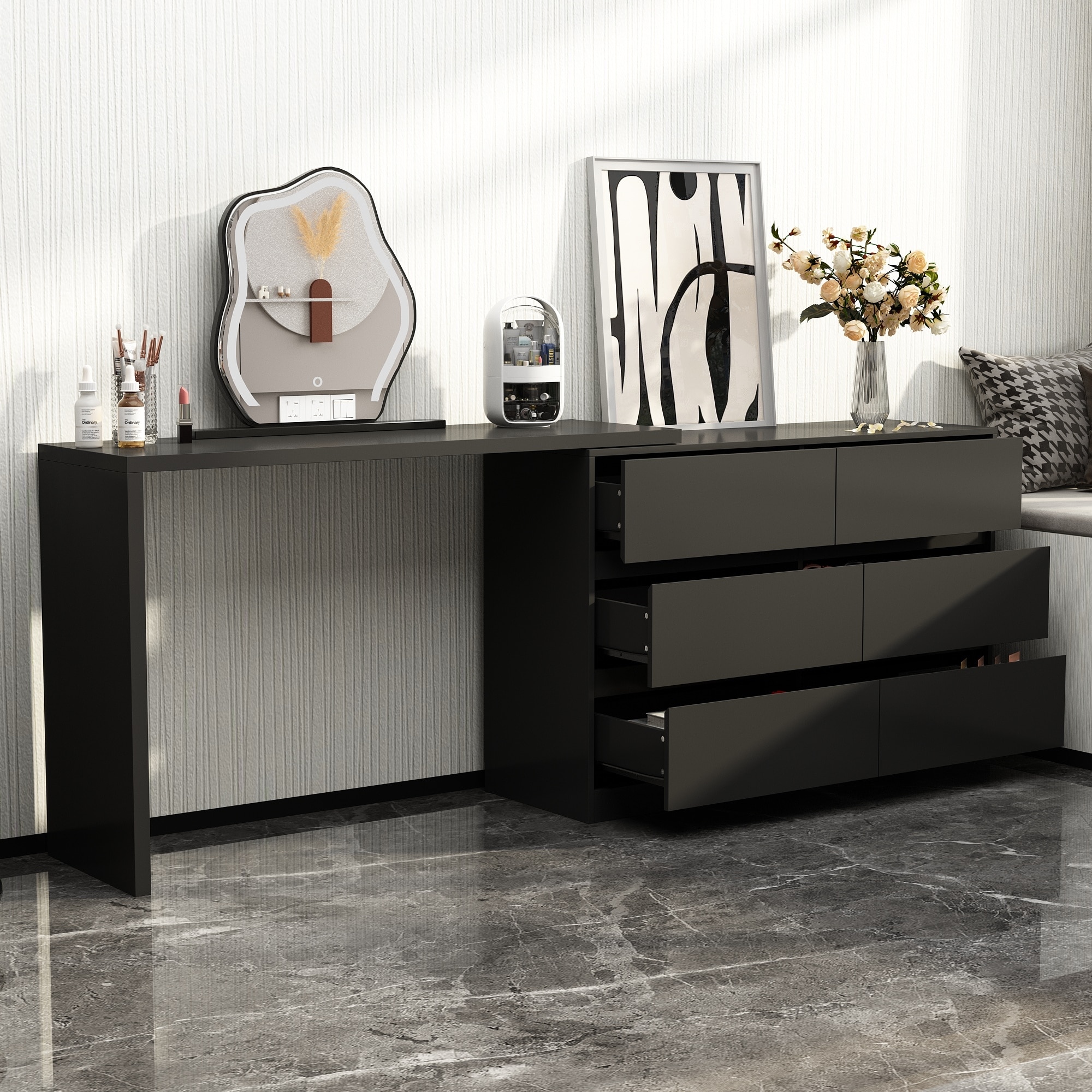 Kerrogee Rotating Dresser and Desk 6 Drawer Dresser Makeup Vanity -  Overstock - 36484650