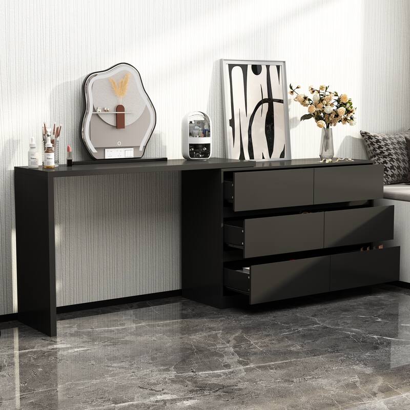 Kerrogee Rotating Dresser and Desk 6 Drawer Dresser Makeup Vanity