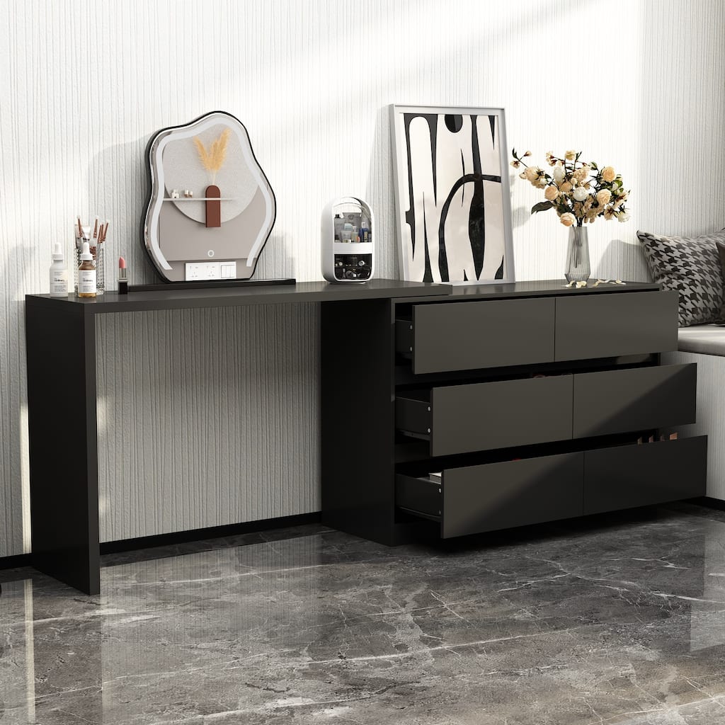 Makeup Desk Rotating Dresser and Desk 6 Drawer Dresser Vanity Makeup