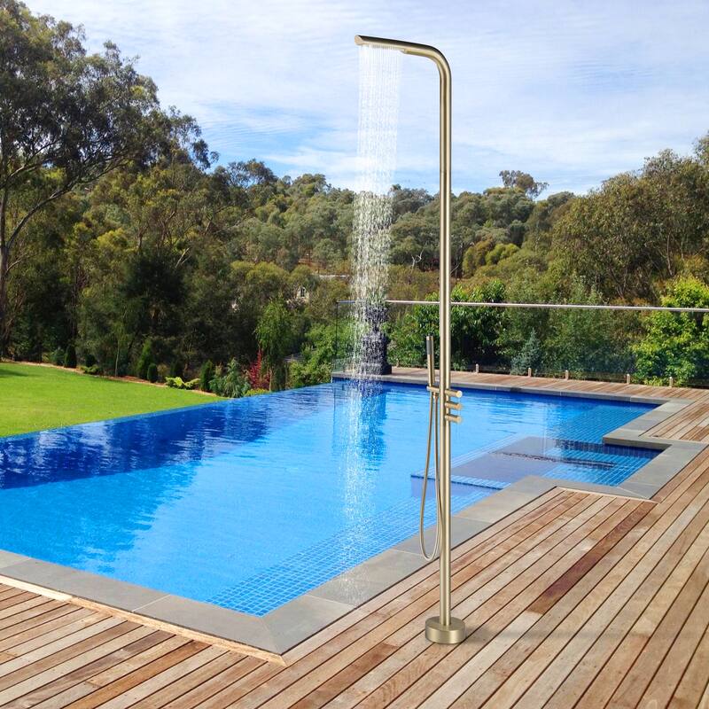 Rbrohant Freestanding Stainless Steel + Brass Outdoor Shower