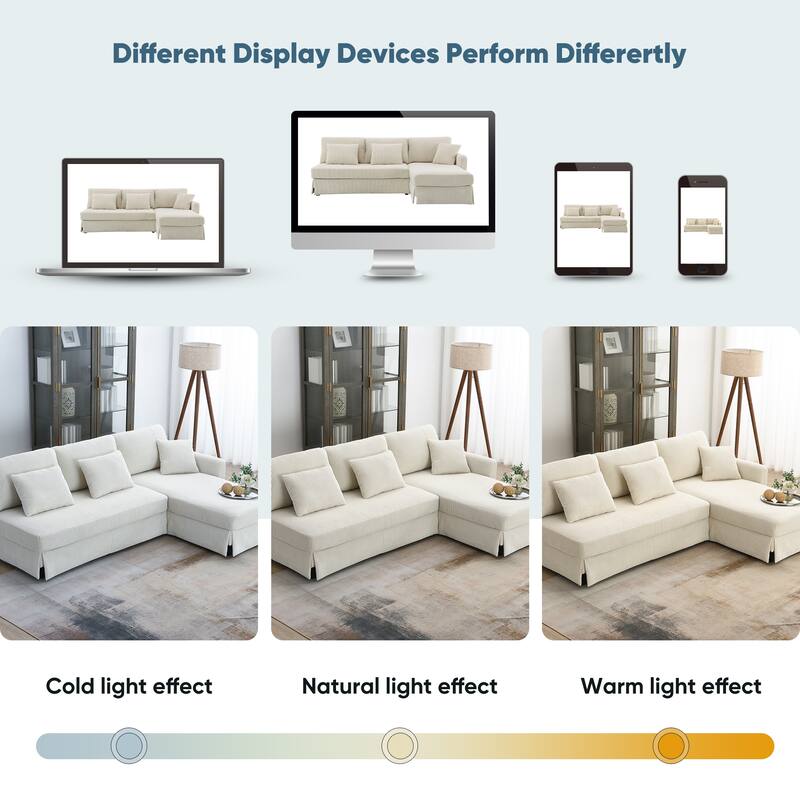 87X61"Modern L-shaped Corduroy Sofa with Reversible Chaise, 4-seat Upholstered Sectional Indoor Furniture for Living Room
