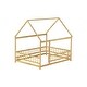 preview thumbnail 27 of 127, Wood Toddler House Bed with Roof Frame and Safety Guardrails Montessori Floor Bed without Slats No Door Houseshaped Platform Bed