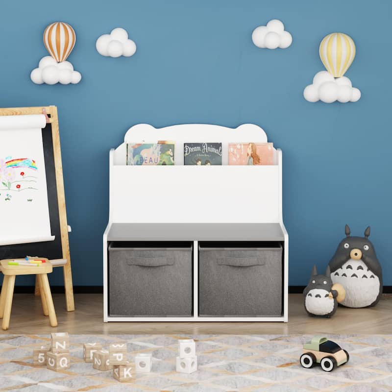 Kids Bookshelf with Storage Bins