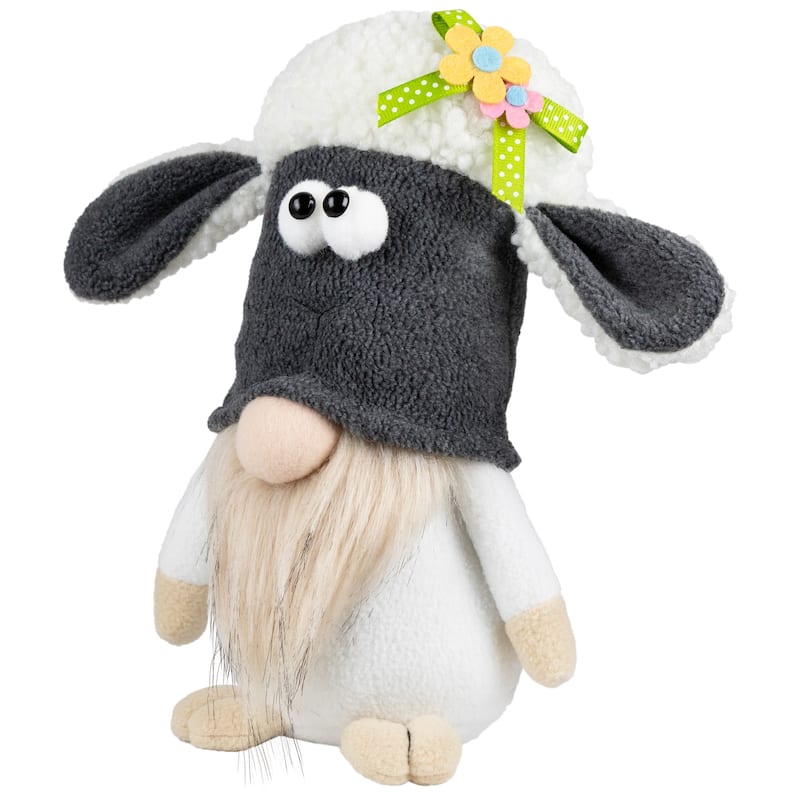 Plush Floral Sheep Gnome Easter Decoration - 9" - Tan and Gray