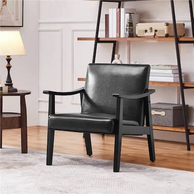 Mid-Century Faux Leather Armchair Upholstered Accent Chair Black - 24.5" x 29"