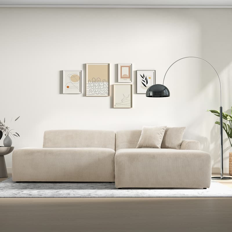 Daron Mid-Century Modern Sectional Corduroy Sofa