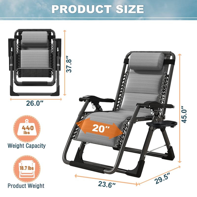 DoCred Ice Silk Zero Gravity Chair with Headrest, Folding Lounge Chair