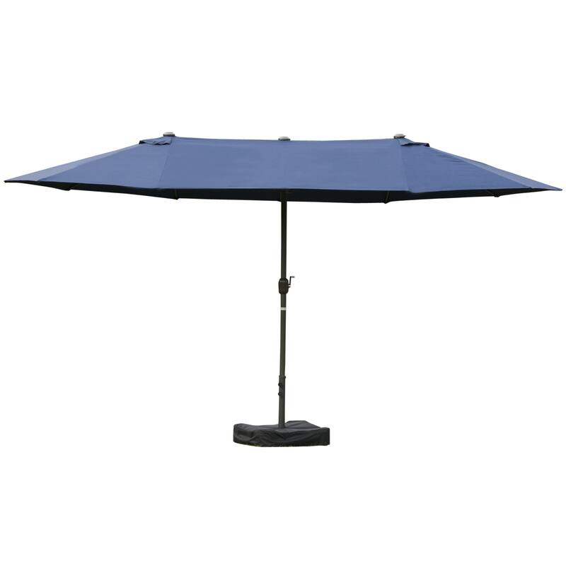 Outsunny Patio Umbrella 15' Steel Rectangular Outdoor Double Sided Market with base, UV Sun Protection & Easy Crank