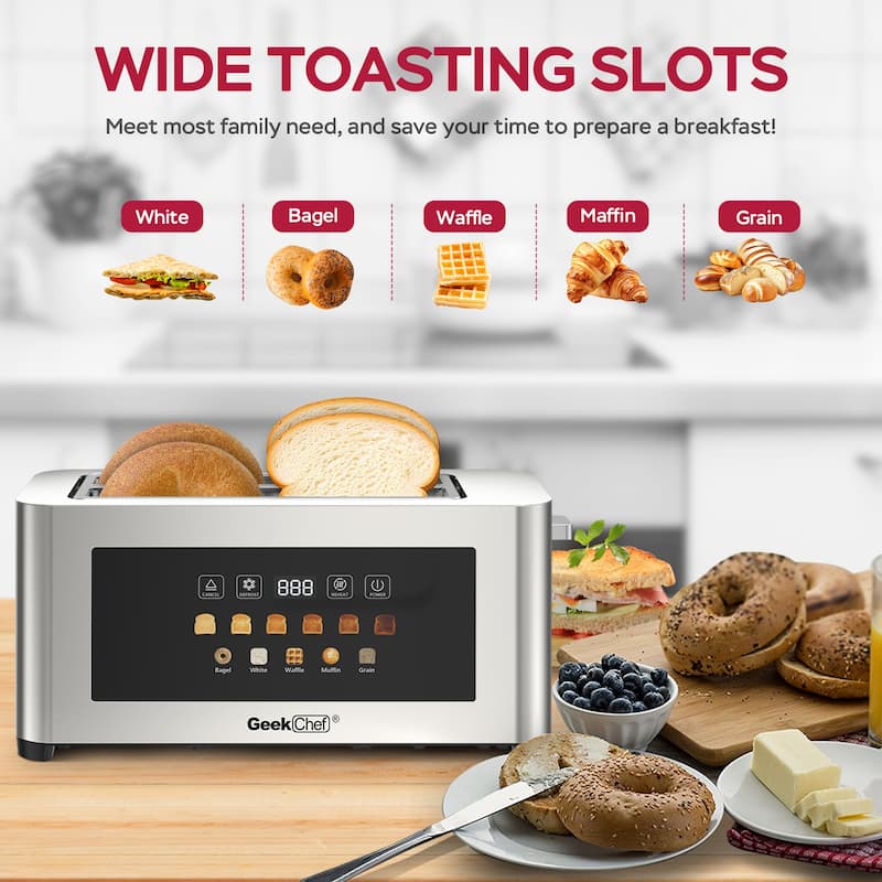 Anmytek 4-Slice Toaster Kitchen Essential - Extra Wide Entrance Stainless Steel LED Touch Display