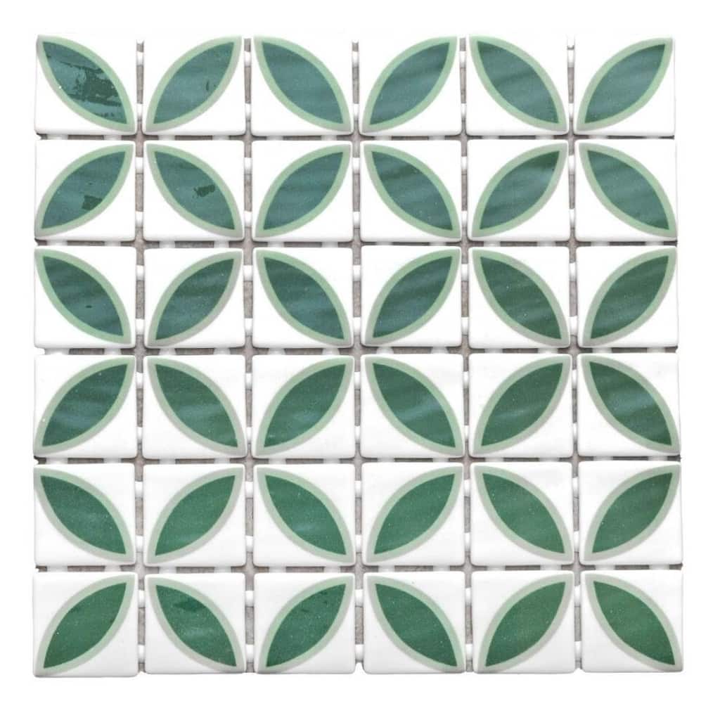Eterna Lily 2x2 Matte & Shiny Glass Floral Mosaic Tile - Floor, Wall, Backsplash