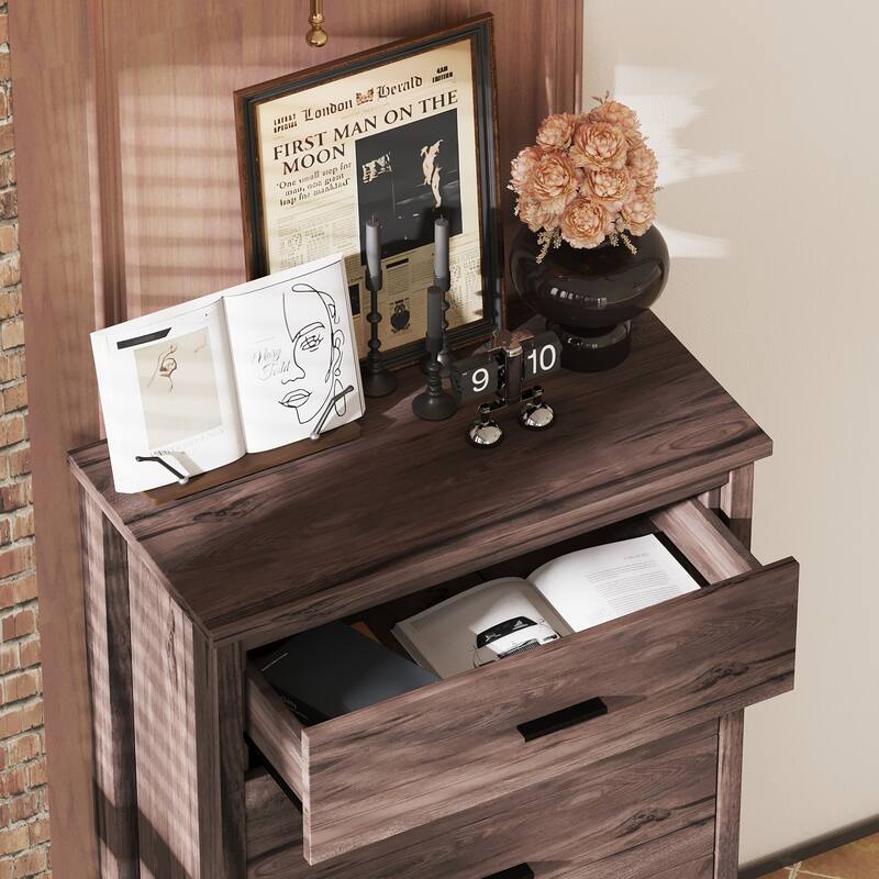 Wardrobe Dresser with 5 Drawer Modern Tall Chest of Drawers, Walnut