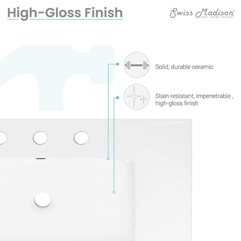 30" Vanity Top Bathroom Sink With 3 Holes