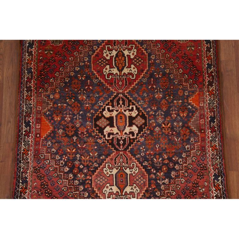 Hand Knotted Oriental 100% Wool Carpet Traditional Tribal Navy Blue & Blues Shiraz Area Rug - 5' 4'' X 3' 8''